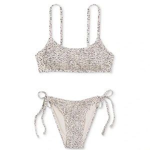 Xhilaration Women's Juniors' Smocked Bralette Bikini Top - (XSmall, Beige Dot Pr